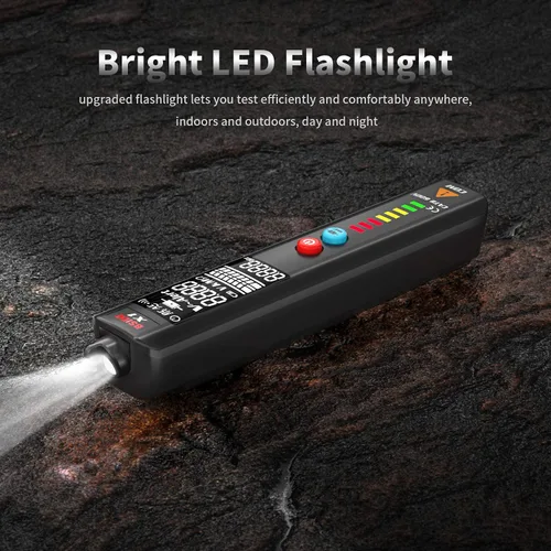Vista 7 de BSIDE EBTN - Detector de voltaje LCD, pantalla de 3 líneas, sin contacto, probador de voltaje de CA, sensibilidad ajustable, rango dual de Negro