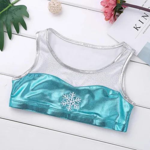 Vista 3 de iiniim Kids Girls - Conjunto de dos piezas de gimnasia, deportes y danza deportiva brillante con pantalones cortos para bailar