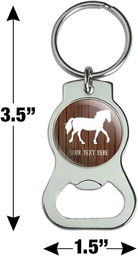 Vista 3 de Graphics and More - Llavero personalizado de 1 línea con silueta de caballo en madera con abridor de tapa de botella