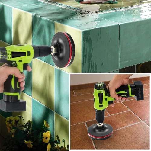 Vista 7 de DUOSHIDA - Kit de limpieza de 4 pulgadas con cepillo de limpieza de azulejos, 2 rigidez diferente, soporte de disco de 4 pulgadas con 6 almohadillas