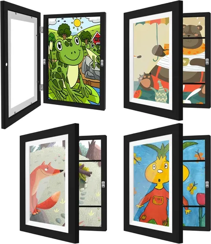Vista 15 de Paquete de 4 marcos de arte para niños de 8.5x11 pulgadas, marcos reversibles cambiables para exhibición de fotos, almacenamiento para proyectos
