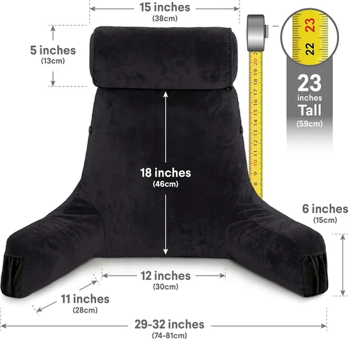 Vista 4 de Almohada Husband Mediana Negra, Respaldo para Niños, Adolescentes, Adultos Pequeños – Almohada de Lectura con Brazos, Altura Ajustable, Espuma