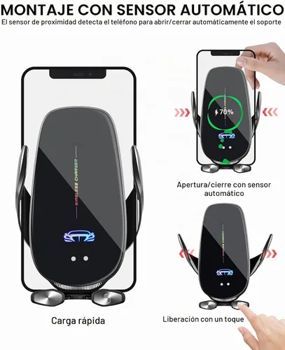 Vista 5 de Soporte inalámbrico para cargador de automóvil, carga rápida, sujeción automática de 15 W, soporte inteligente de inducción de control dual