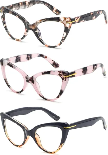 Vista 8 de Anteojos de lectura tipo ojo de gato para mujer, lectores grandes de moda (2 colores mezclados, 1.00)