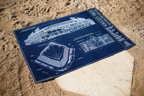 Vista 3 de Ballpark Blueprints Estampado De Estilo De Plano De Campo Wrigley