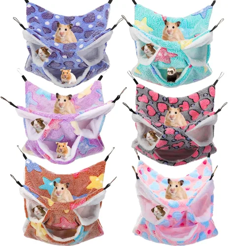 Vista 7 de Sadnyy Hamaca de 6 piezas de conejillo de indias y rata de tres capas, cama de hurón para animales pequeños, hamaca colgante para mascotas, hamaca