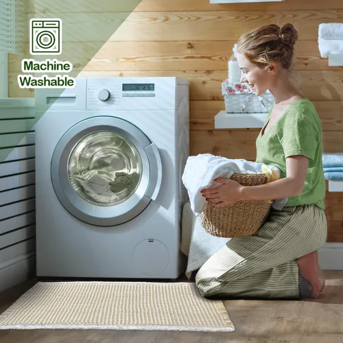Vista 5 de ZALL - Tapete de baño de punto gofre beige, súper absorbente, antideslizante, color crema, 18 x 30 pulgadas, lavable a máquina, ultra suave