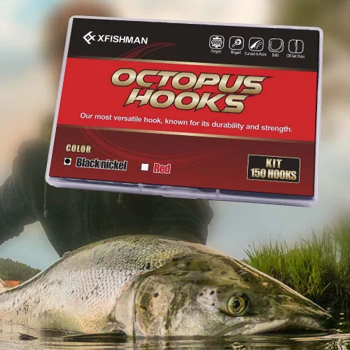 Vista 5 de Octopus-Hook-Fishing-Beak-Circle-Hooks-Set-Saltwater-Freshwater-Red-Black 150 Pack