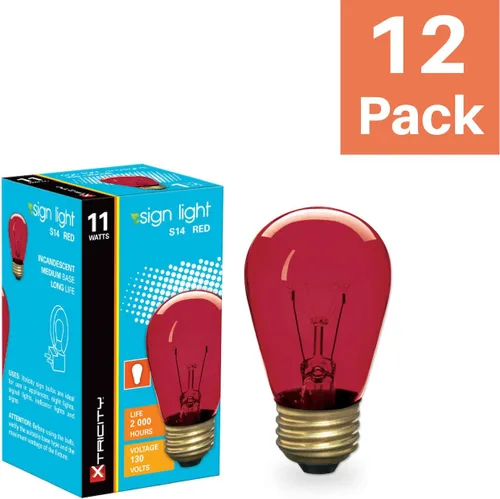 Vista 2 de Xtricity Bombilla incandescente S14 Edison de repuesto, base mediana E26, 130 V, rojo (paquete de 12)
