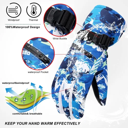 Vista 2 de Guantes de esquí para nieve, guantes de nieve para hombre, guantes de nieve impermeables para mujer, guantes de snowboard para exteriores