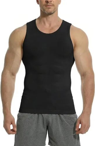 Vista 10 de Camiseta de compresión para hombre, chaleco sin costuras de 2 Pack negro