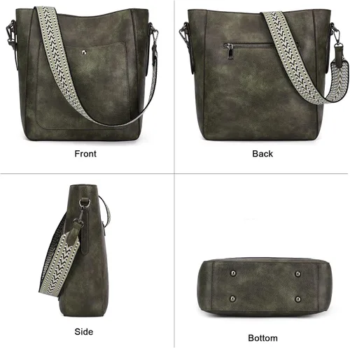 Vista 2 de HKCLUF Bolsos cruzados para mujer, de gran capacidad, con 2 correas de guitarra, de cuero, para mujer
