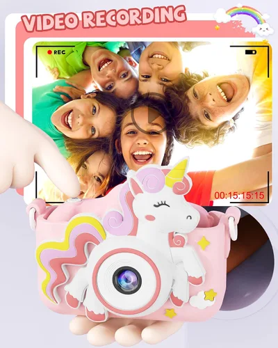 Vista 7 de Kikapabi Cámara de juguete de unicornio para niños, niñas y niños de 3 a 8 años, regalos de Navidad y cumpleaños para niñas de 3, 4, 5, 6, 7, 8