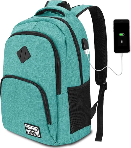 Vista 14 de YAMTION Mochila escolar, mochila para laptop con compartimento de 15.6 pulgadas para hombres y mujeres, color beige