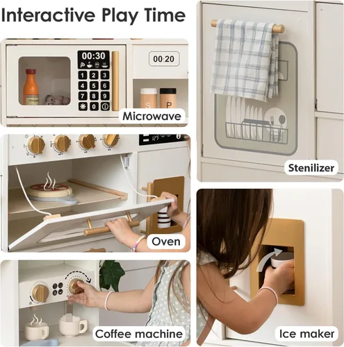 Vista 4 de Cocina de Juguete de Madera para Niños – Electrodomésticos Realistas, Almacenamiento Inteligente y 15 Accesorios Divertidos para Inspirar el Juego