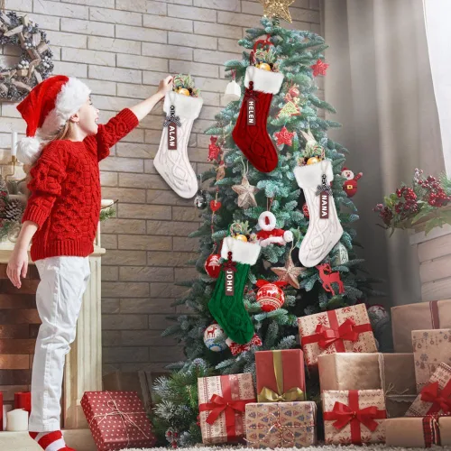 Vista 6 de XIMISHOP Paquete de 4 Medias de Navidad, 18 Pulgadas, Medias Grandes de Punto Trenzado Personalizadas, Decoraciones de Medias Colgantes de Navidad