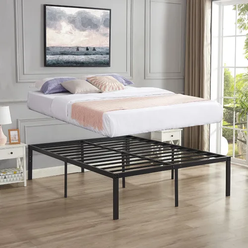 Vista 2 de VECELO Base de cama alta de plataforma de metal tamaño Queen de 18 pulgadas, listones de acero resistente, base de colchón de fácil montaje,