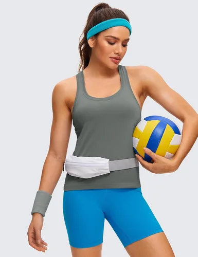 Vista 4 de CRZ YOGA Camiseta sin mangas sin costuras para mujer, espalda cruzada, sin mangas, para entrenamiento, atlética, cuello redondo, para correr, yoga