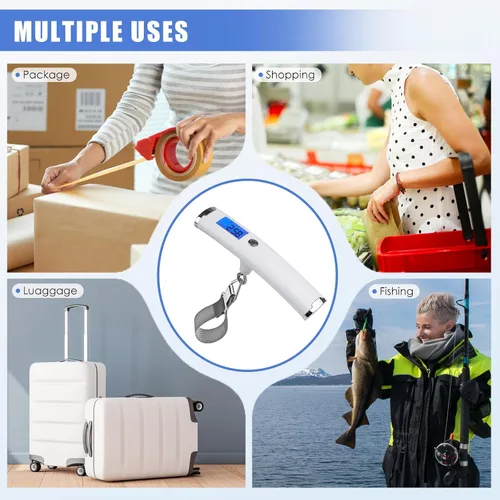 Vista 2 de Báscula digital de equipaje para viaje, báscula de peso de mano para equipaje con función de tara, peso de equipaje de viaje de 110 libras, báscula