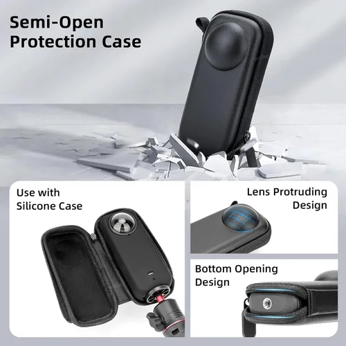 Vista 2 de Kit de accesorios de protección compatible con Insta360 X4, incluye funda protectora de carcasa dura, funda protectora de silicona, película
