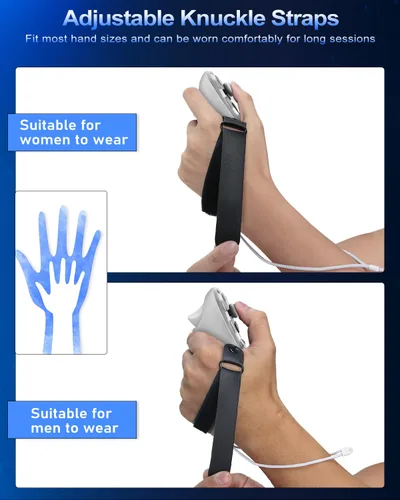 Vista 5 de AMZDM VR Controller Grips for Meta Oculus Quest 3 Touch Plus Controllers Grip Covers Anti-throw Knuckle Straps Protector with Thumbstick Covers