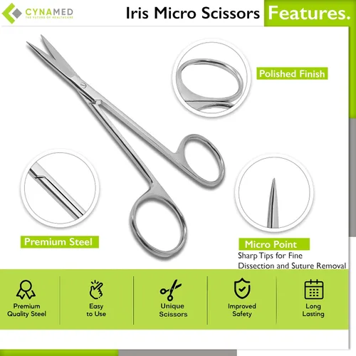 Vista 2 de Cynamed Iris - Tijeras de laboratorio de precisión de microdisección, punta fina recta, perfectas para médicos, enfermeras, EMS, estudiantes