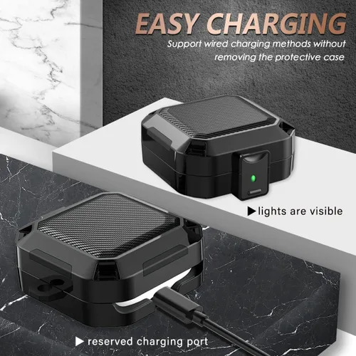 Vista 6 de con Bloqueo de Seguridad de Fibra de Carbono para Funda Protectora de Beats Fit Pro 2021, Protector Beat Fit Pro 2 Absorbente de Impactos