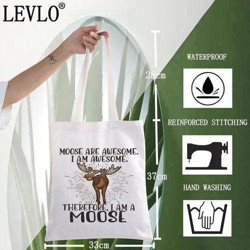 Vista 3 de LEVLO Bolsa de maquillaje cosmético de alce - Bolsa con cremallera para fanáticos de alce, Bolso con texto "I Am a Moose