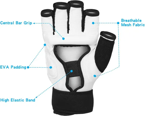 Vista 3 de Guantes de kickboxing de medio dedo, también aptos para entrenamiento de taekwondo, entrenamiento ligero, Muay Thai, artes marciales (Karav MAGA)