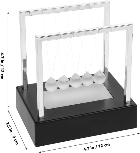 Vista 3 de SEWACC Newton's Cradle Balance - Bolas de péndulo para decoración de oficina con base negra, escritorio con luz LED, bolas cinéticas oscilantes