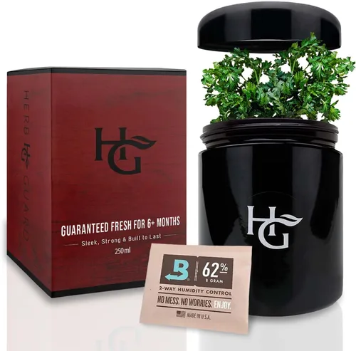 Vista 7 de Herb Guard - Frasco de vidrio hermético y contenedor con tapa mejorada resistente a los niños (240ml) Mantén tus especias y hierbas frescas durante