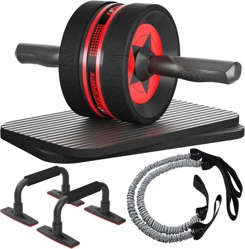 Vista 8 de EnterSports Kit de ruedas para abdominales, rueda de ejercicio para entrenamiento de fuerza abdominal con barras para flexiones, bandas