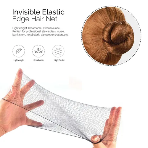 Vista 3 de 50 redecillas invisibles con borde elástico de malla para moño de ballet de 20" (50 cm) color negro