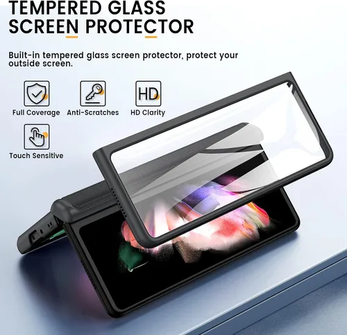 Vista 13 de Caka - Funda para Samsung Galaxy Z Fold 3 con soporte y cubierta para lente de cámara