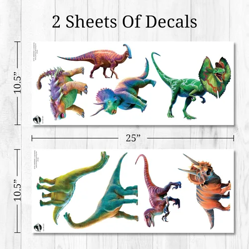 Vista 5 de Decalcomania - Calcomanías de pared de dinosaurio por P.D. Moreno, juego de 8 calcomanías para pared, calcomanías para decoración de dormitorio Dino