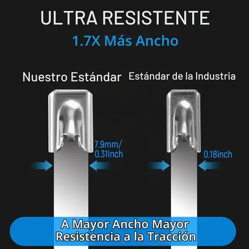 Vista 3 de Bridas de metal de 48 pulgadas, bridas de acero inoxidable extralargas de 500 libras, lazos de correa autobloqueantes resistentes, resistencia