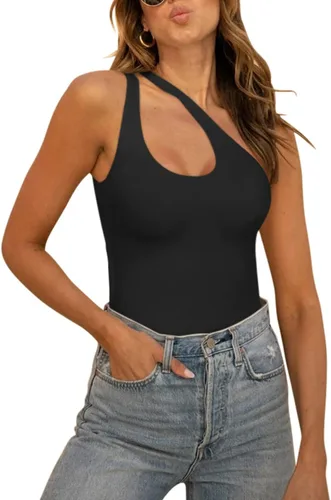 Vista 10 de REORIA Butsmooth® - Tops de Body Tank sin mangas con escote pronunciado sexy de un hombro con espalda descubierta en V para salir, de moda