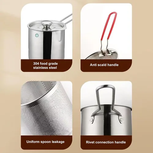 Vista 7 de Olla de mano, sartén de acero inoxidable 304, sartén para el hogar, olla multifuncional para freír, sartén frita para cocina, papas fritas y pollo