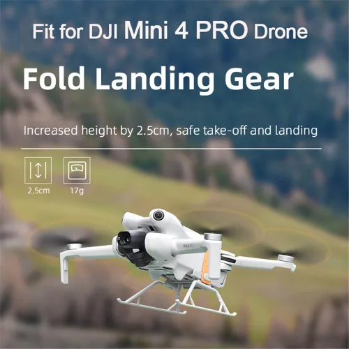 Vista 2 de Tren de aterrizaje plegable para DJI Mini 4 PRO Cámara Drone Anti-caída Gimbal Protector Heighten 0.984 in Extender Pierna Aviones Quadcopters gris