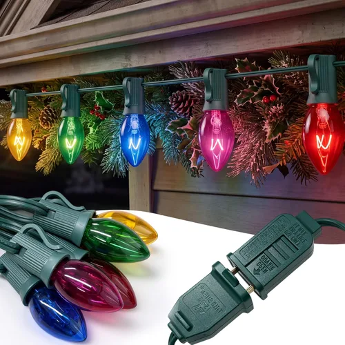 Vista 8 de C7 - Tira de luces multicolor transparentes para exteriores, 50 pies C7 Color claro
