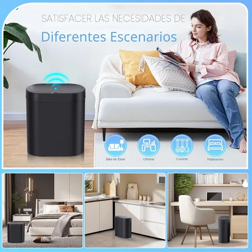 Vista 7 de jinligogo Basurero de baño de 5 galones con tapa, sensor de movimiento automático, color negro, cubo de basura delgado e impermeable sin contacto