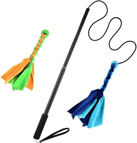 Vista 10 de Juguetes interactivos mejorados para perros – Varita extensible con cuerda trenzada para masticar y chirriante juguete de persecución de felpa