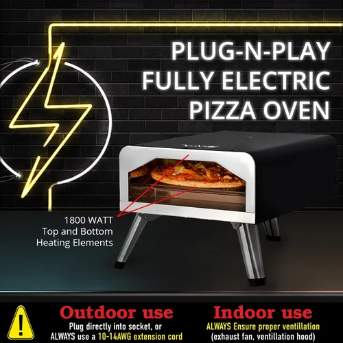 Vista 2 de Deco Chef Horno de Pizza Eléctrico, Piedra de Cerámica de 12 Pulgadas y Parrilla, 1800W, Hornea hasta 750 Grados para Pizza Artesanal de Encimera