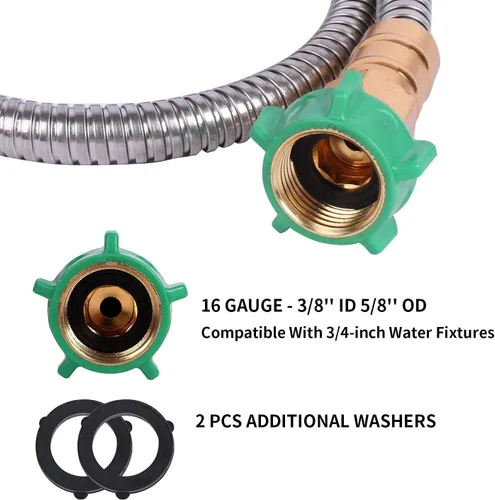 Vista 2 de Manguera de Jardín Corta de Metal de 1 Pie - Manguera de Agua Flexible de Acero Inoxidable Conector - Manguera Pequeña Liviana con Conexiones