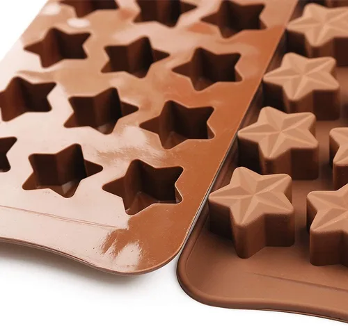 Vista 2 de 2 moldes de silicona con forma de estrella – Moldes antiadherentes para chocolate y dulces de 15 cavidades para postres, gelatina, cubitos de hielo