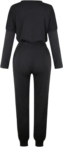 Vista 5 de MaMiDay Conjunto de dos piezas para mujer, de manga larga, para salir, casual, cuello redondo, sudadera con cordón y bolsillos
