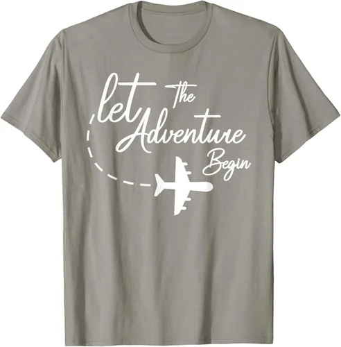 Vista 26 de Let The Adventure Begin - Camiseta inspiradora en modo de viaje en avión, Negro, S