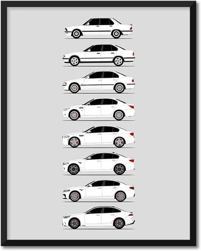 Vista 7 de Custom Car Posters Handmade Poster compatible with BMW M5 Generations and Print of BMW Car Models: E28, E34, E39, E60, F10, F90 - Multi, 8x10