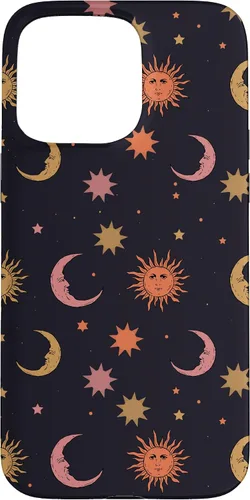 Vista 28 de Funda para iPhone 16 Whimsigoth Aesthetic Hippie Celestial Vintage Half Moon Sun