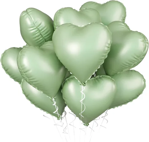 Vista 59 de Globos de corazón azul bebé, 10 piezas de globos en forma de corazón azul claro y blanco pastel, globos de papel de aluminio blanco arena crema